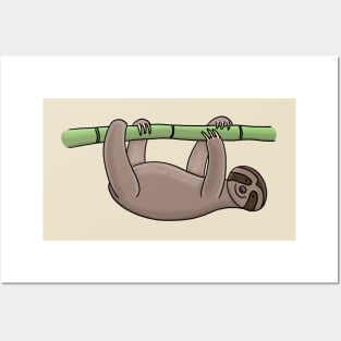 Cute hanging sloth cartoon illustration Posters and Art